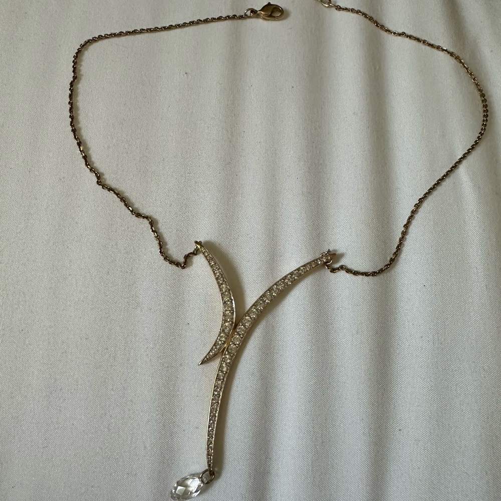 Swarovski Gold and White Lariat Necklace